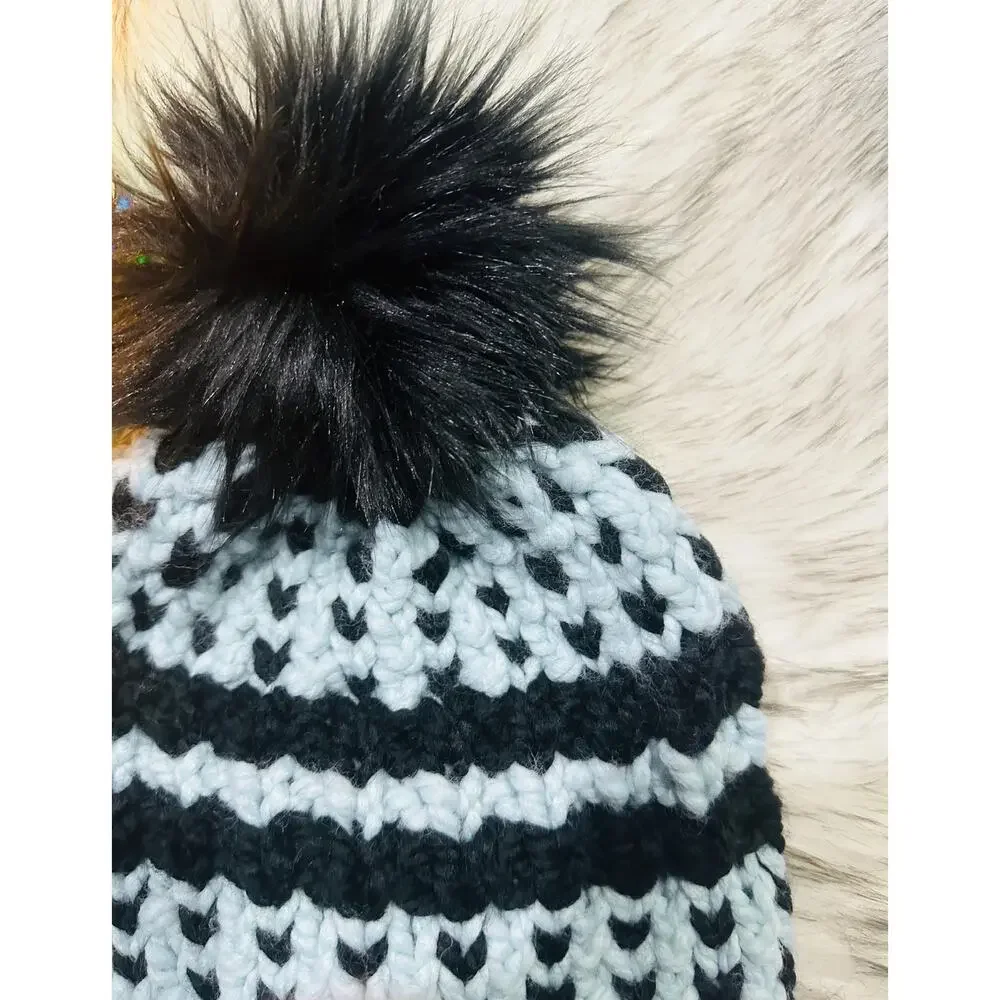 Hand Knit Into Your Heart Beanie: Cozy Winter Hat with Faux Fur Pom